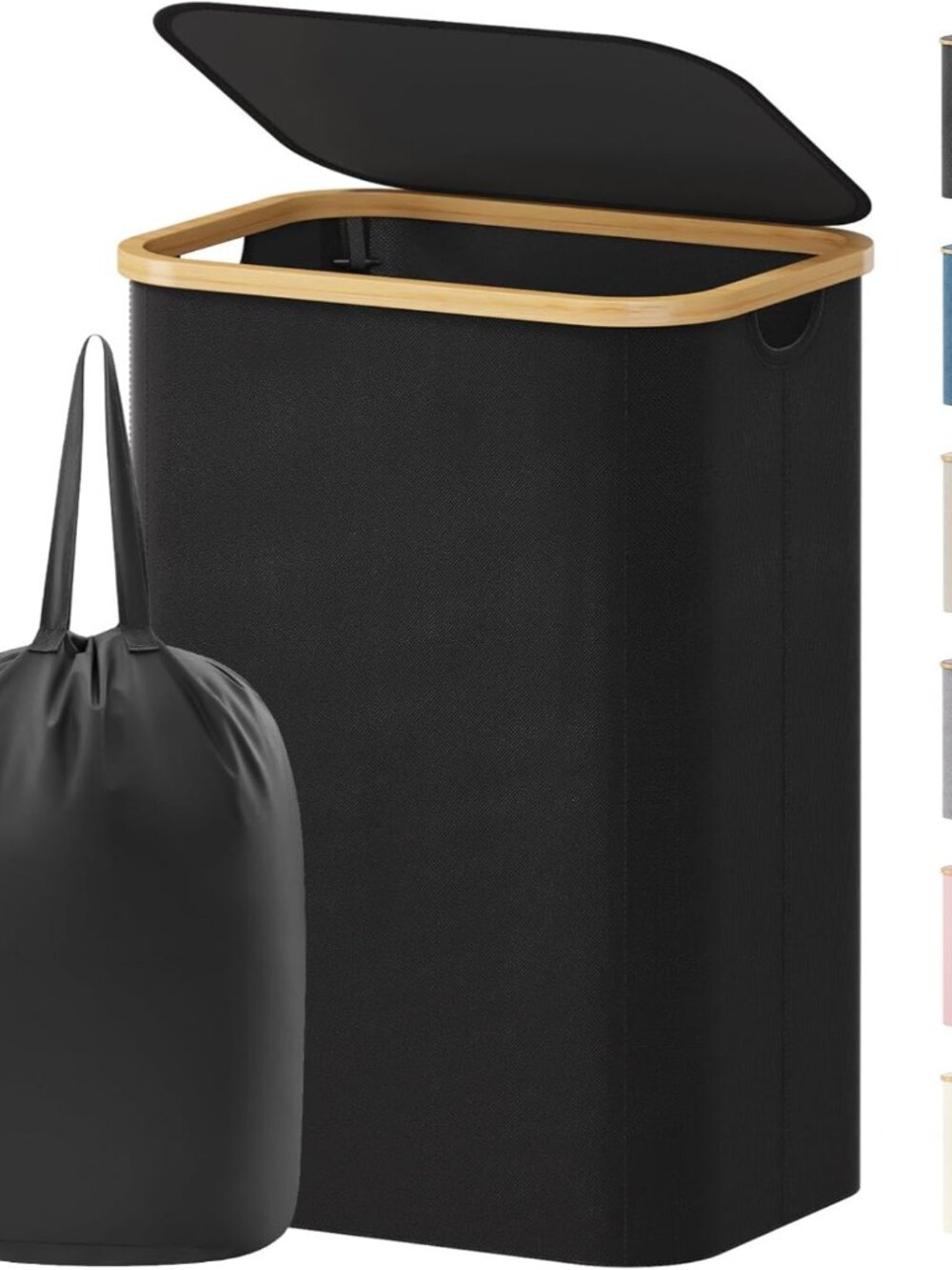 80L Laundry Basket with Lid, Clothes Hampers for Laundry with Bamboo Handles and